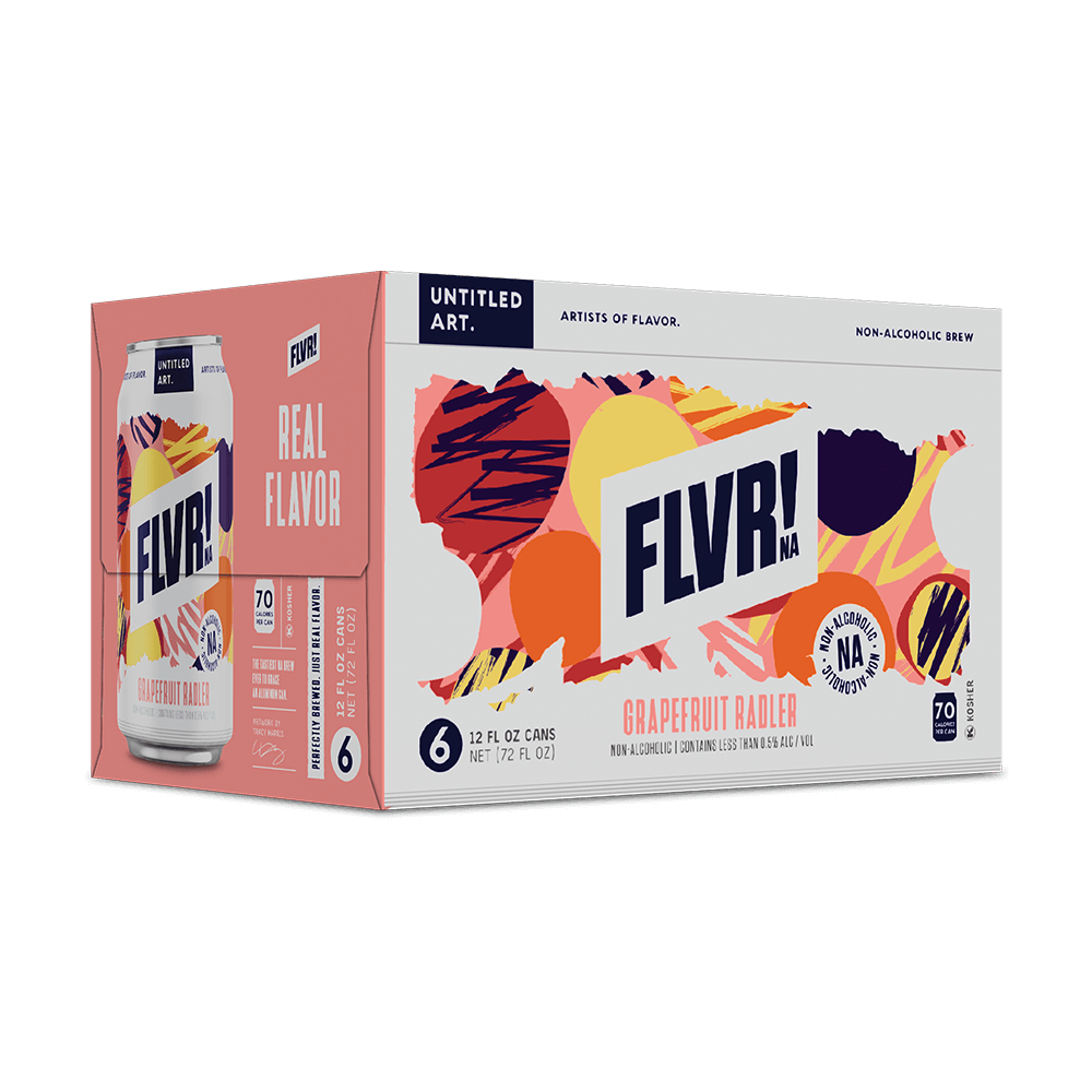 A 6-pack carton of Untitled Art FLVR! NA Grapefruit Radler non-alcoholic beer