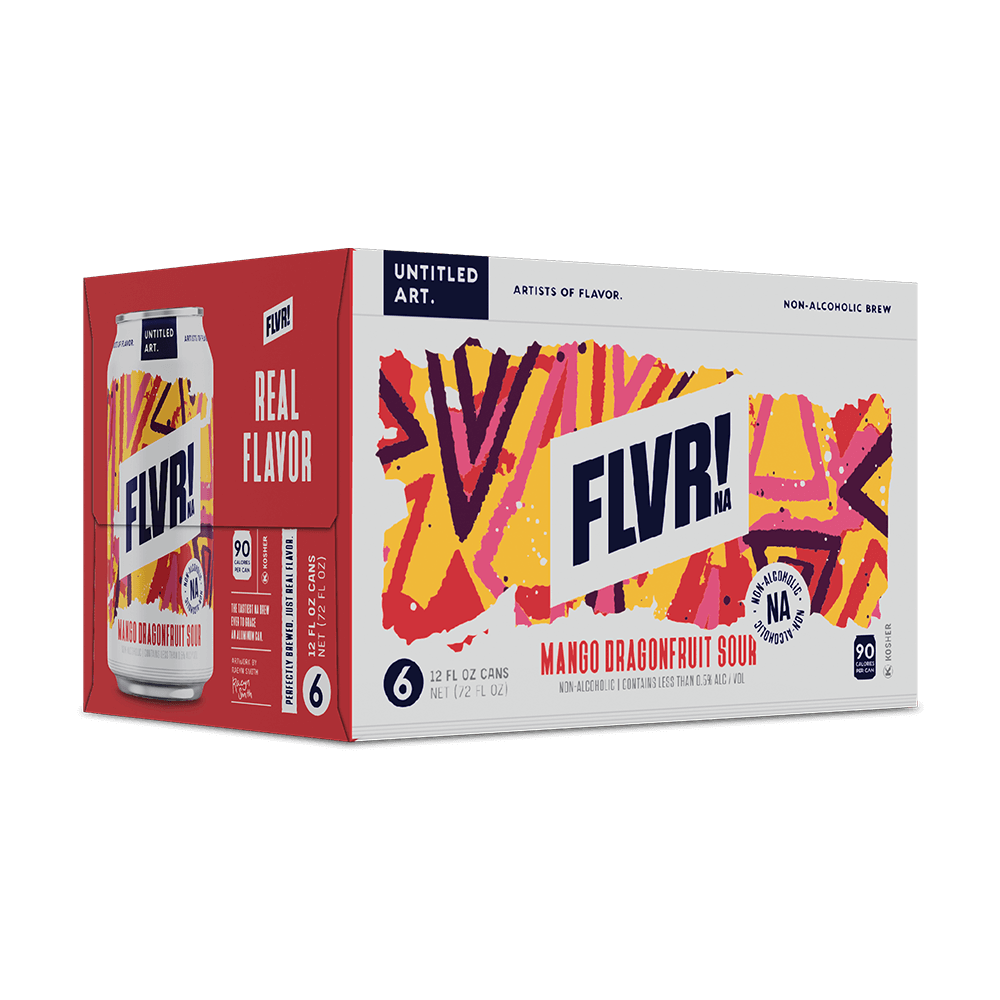 A 6-pack carton of Untitled Art FLVR! NA Mango Dragonfruit non-alcoholic beer