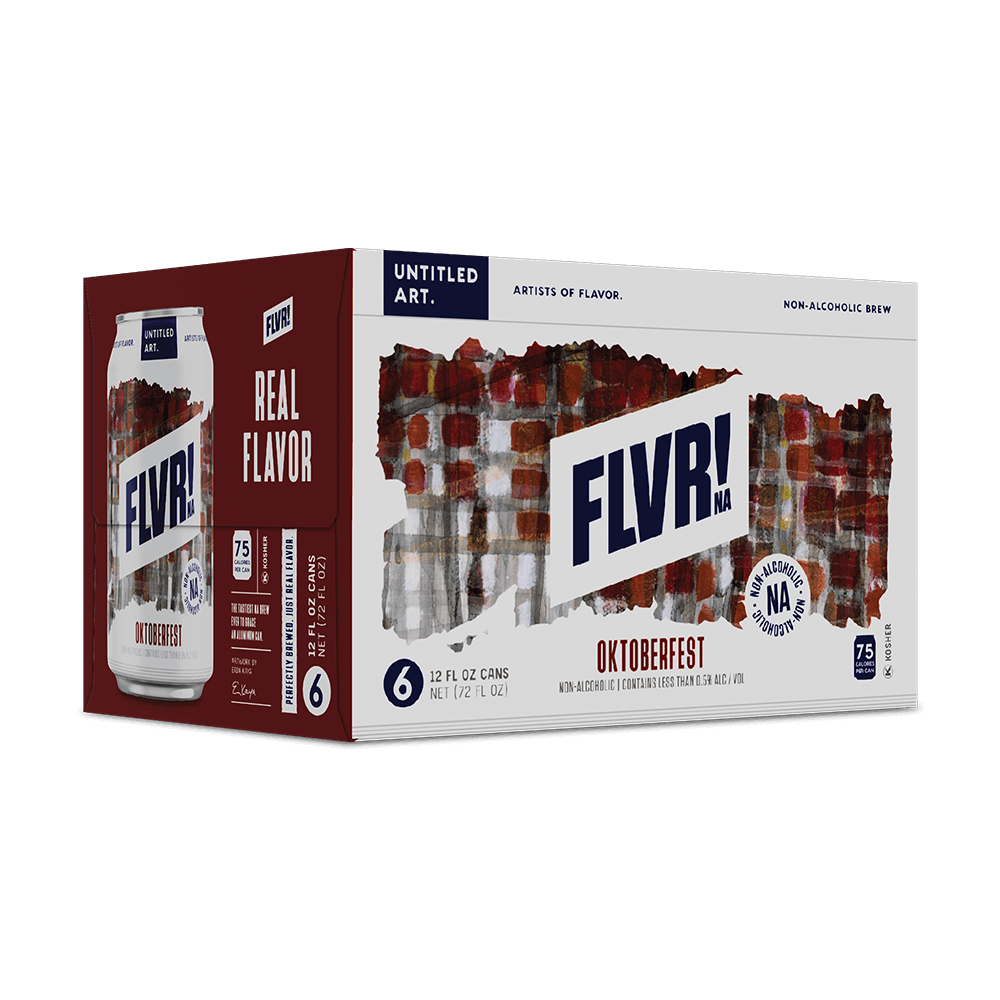 A 6-pack carton of Untitled Art FLVR! NA Oktoberfest non-alcoholic beer