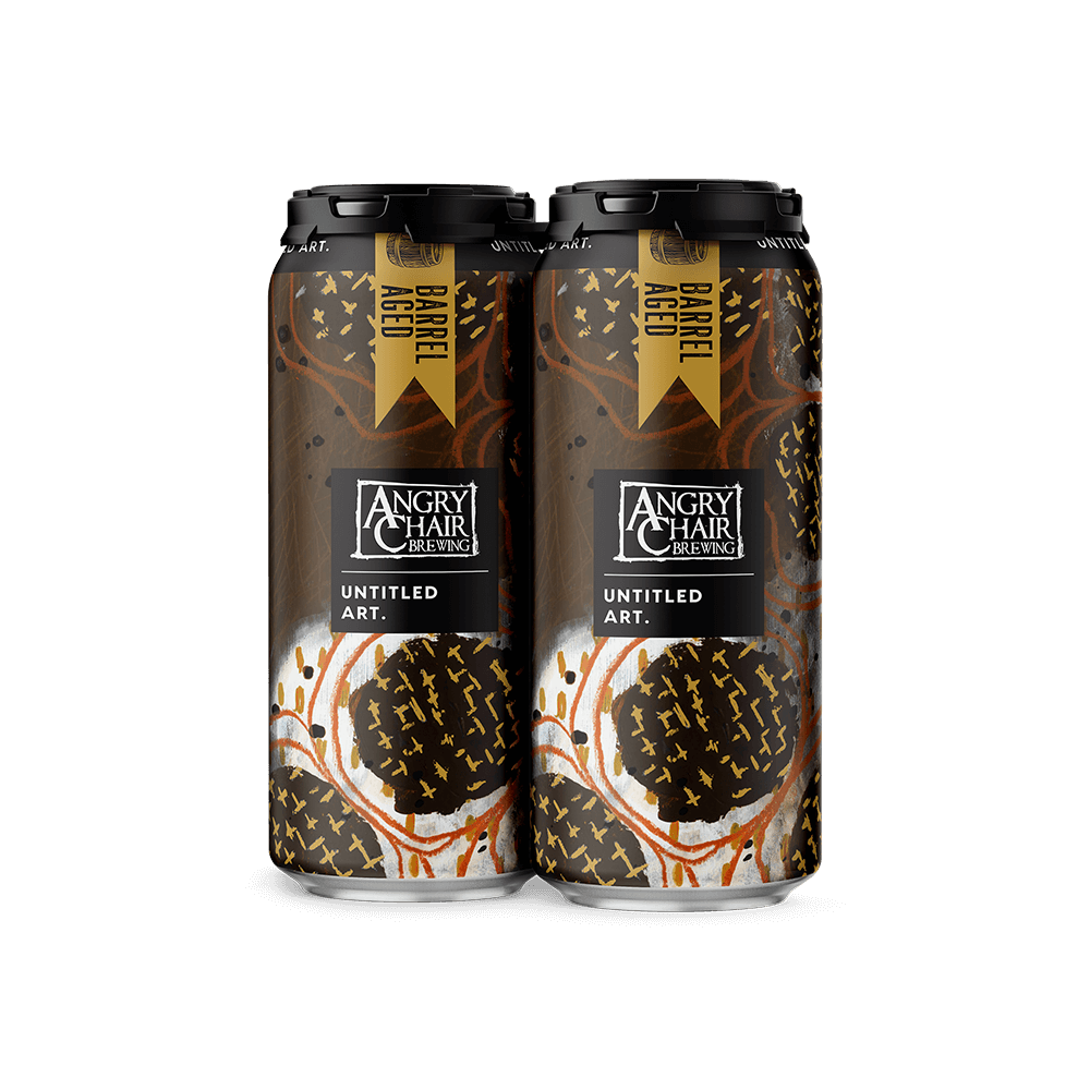 A 2-pack of Untitled Art and Angry Chair Brewing Barrel-Aged Coconut S'mores Stout Beer Cans