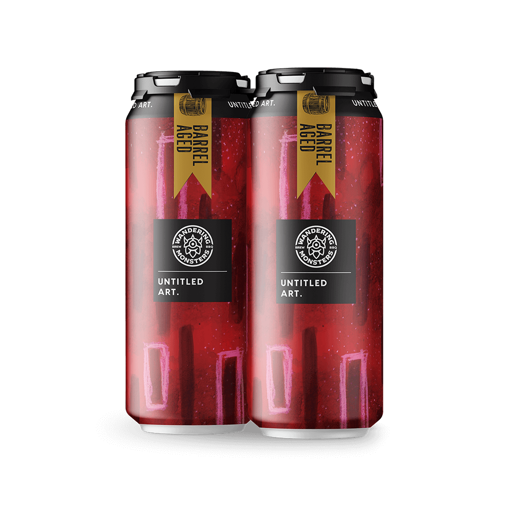 A 2-pack of Untitled Art and Wandering Monsters Brewing Barrel-Aged Red Velvet Cake Pastry Stout Beer Cans