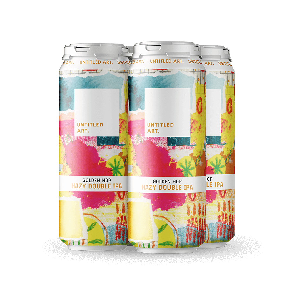 A 4-pack of Untitled Art Golden Hop Hazy Double IPA Beer Cans