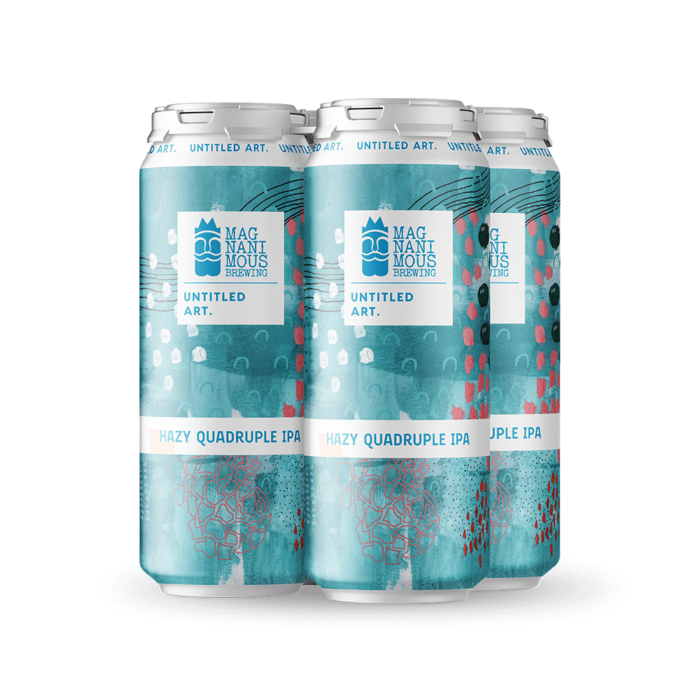 A 4-pack of Untitled Art and Magnanimous Brewing Hazy Quadruple IPA Beer Cans