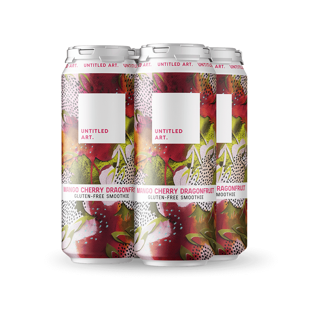 A 4-pack of Untitled Art Mango Cherry Dragonfruit Gluten-Free Smoothie Cans