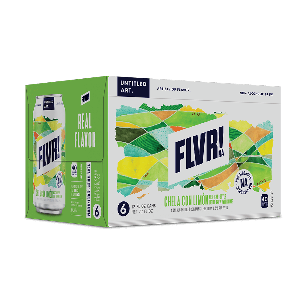 A carton of Untitled Art FLVR! NA Chela Con Limon Mexican-Style Light Brew Non-alcoholic Beer